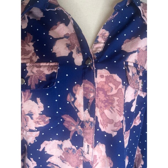 Pink, blue polka dot blouse woman’s medium - Picture 3 of 4